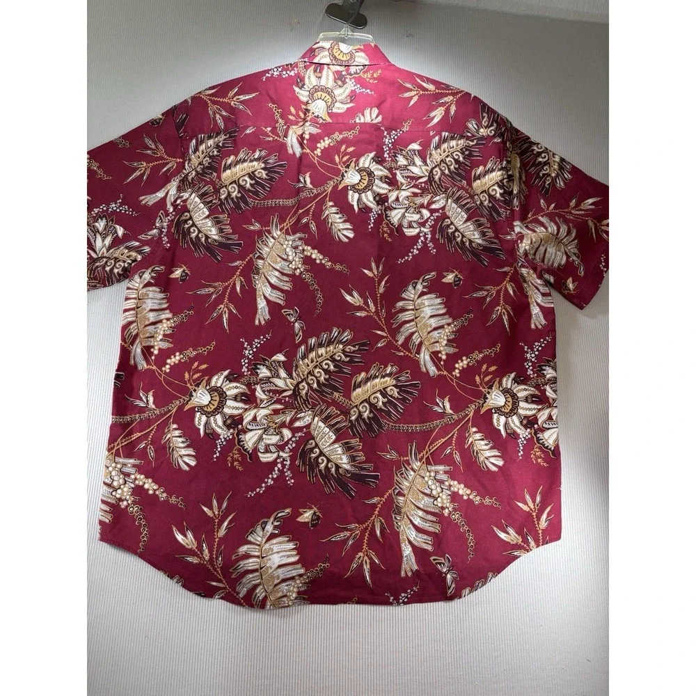 Vintage Banana Republic Safari Travel Shirt Men XL Red Tropical Floral Hong Kong